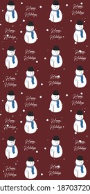 snowman cartoon character seamless pattern for background, cover and wrapping paper