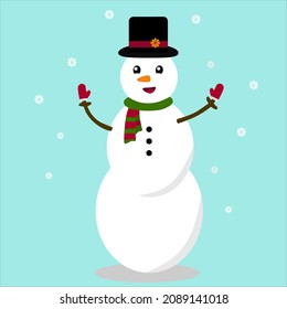 snowman cartoon character vector. a cute snowman with hat and glove for christmas and new year. vector illustration