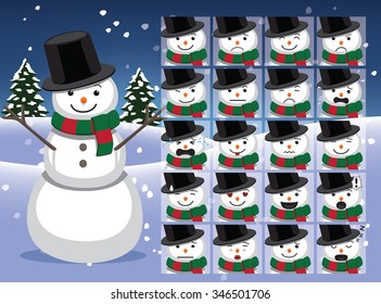 Snowman Cartoon Emotion faces Vector Illustration