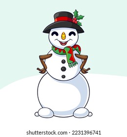Snowman cartoon having fun in winter