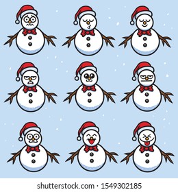 Snowman Cartoon Set Vector Icon Drawing