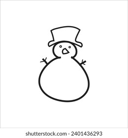 Snowman. Cartoon style in line, outline. Vector illustration.