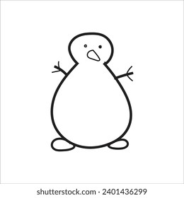 Snowman. Cartoon style in line, outline. Vector illustration.