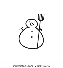 Snowman. Cartoon style in line, outline. Vector illustration.