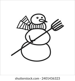 Snowman. Cartoon style in line, outline. Vector illustration.