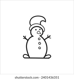 Snowman. Cartoon style in line, outline. Vector illustration.