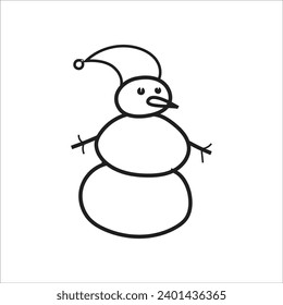 Snowman. Cartoon style in line, outline. Vector illustration.