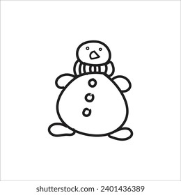 Snowman. Cartoon style in line, outline. Vector illustration.