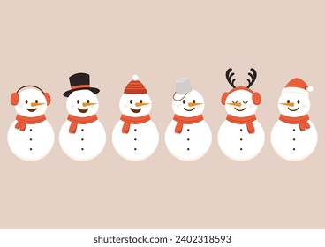 Vector de dibujos animados de Snowman. Colección de muñecos de nieve con un tema de invierno. Recurso gráfico sobre invierno y Navidad para contenido , banner, etiqueta adhesiva y tarjeta de saludo.