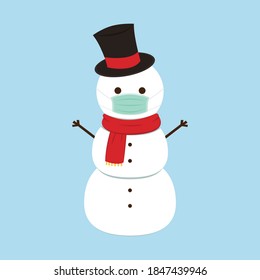 Snowman Cartoon Vector. Face Mask.