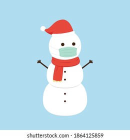 Snowman cartoon vector. Face mask.