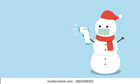 Snowman cartoon vector. Face mask. Electronic thermometer baby. Electronic thermometer vector.