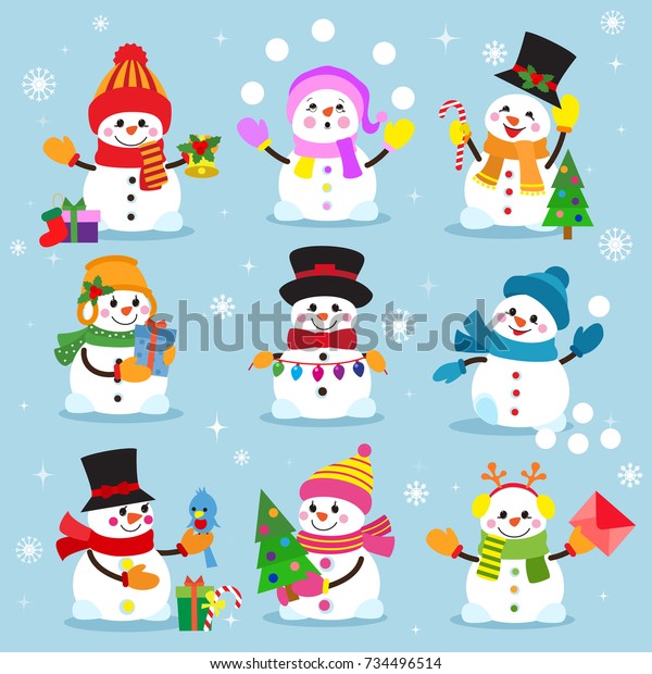 スノーマンカートーンの冬のクリスマスキャラクター ホリデークリスマスのお祭りメリークリスマスの男の子と女の子のベクターイラスト のベクター画像素材 ロイヤリティフリー