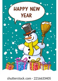 Snowman Celebrating New Year and Christmas