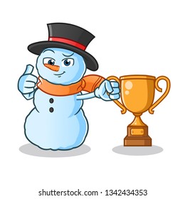 snowman champion with Trophy mascot vector cartoon illustration