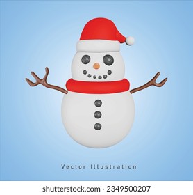 snowman character in 3d vector illustration