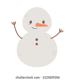 snowman character with carrot nose celebration merry christmas vector illustration