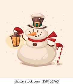 Snowman character. Cartoon vector illustration.