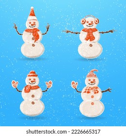 Snowman character collection in different poses winter theme illustration