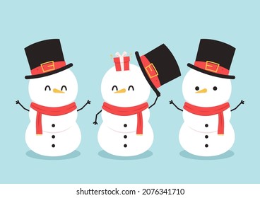 Snowman character design. Snowman vector illustration on blue background