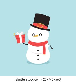 Snowman character design. Snowman vector illustration on blue background