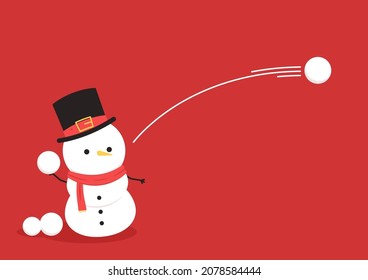 Snowman character design. Snowman vector illustration on red background. Snow ball.