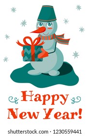 Snowman character gift vector illustration flat design text