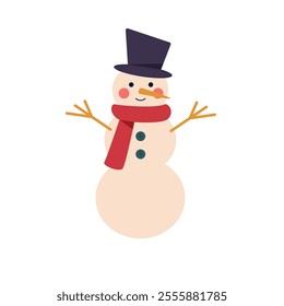 Snowman character with hat and scarf on isolated white background.Vector illustration cartoon flat style