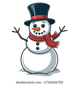 Snowman character vector cartoon flat style christmas card merry christmas and happy new year greeting card isolated on white background festive illustration