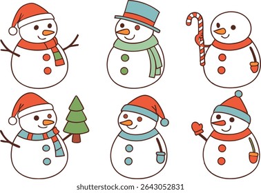 Snowman Characters Clipart Set for Winter Designs. Cute Snowman Clipart Collection for Holiday Art. Hand Drawn Snowman Clipart Set for Christmas. Winter Snowman Clipart Elements Bundle