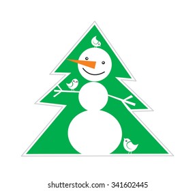 Snowman, cheerful snowman on the background of trees, happy New Year
