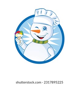 snowman in chef hat holding ice cream