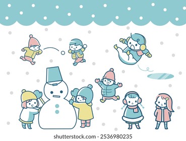 Boneco de neve e conjunto de ilustração de inverno infantil