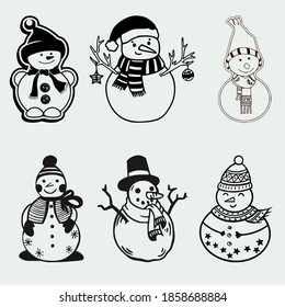 snowman chrismas set outline characters icon