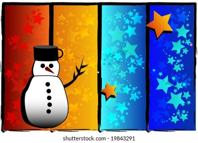 Hombre de nieve con antecedentes navideños.