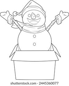 Ilustración de arte gráfico de Vector de caja de Navidades de muñeco de nieve