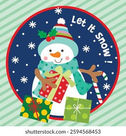 Snowman For Christmas Card or Bag design