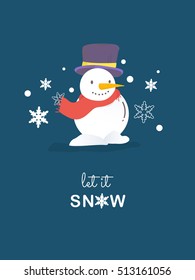 Snowman christmas card.Vector illustration.