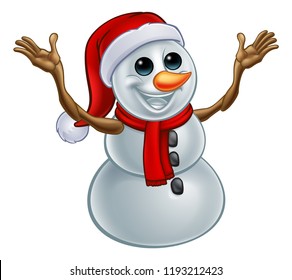 A Snowman Christmas Cartoon Character In A Santa Claus Hat 