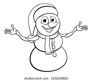 A snowman Christmas cartoon character in a Santa Claus hat 
