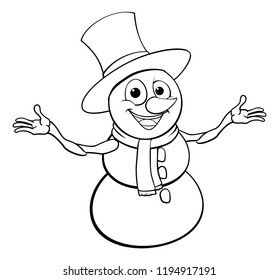 A snowman Christmas cartoon character in a top hat 