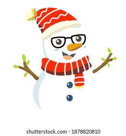 Snowman Christmas Cartoon Flat Vector