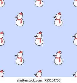 snowman with christmas costume seamless pattern