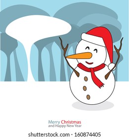 Snowman with christmas day on the night background Vector illustration.