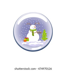 Snowman. Christmas design elements for decoration. New year background, glass ball.