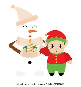 Snowman and christmas elf - Vector illustration design