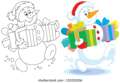 Snowman with Christmas gifts