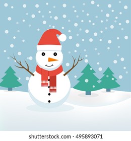 Snowman. Christmas, greeting card with snowman. Can be used greeting card, greetings, advertisement, template, poster in web design and printing. Vector illustration