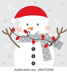 snowman christmas greeting card on gray color background