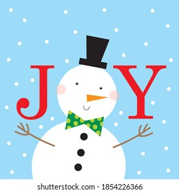 snowman christmas greeting card on blue color background